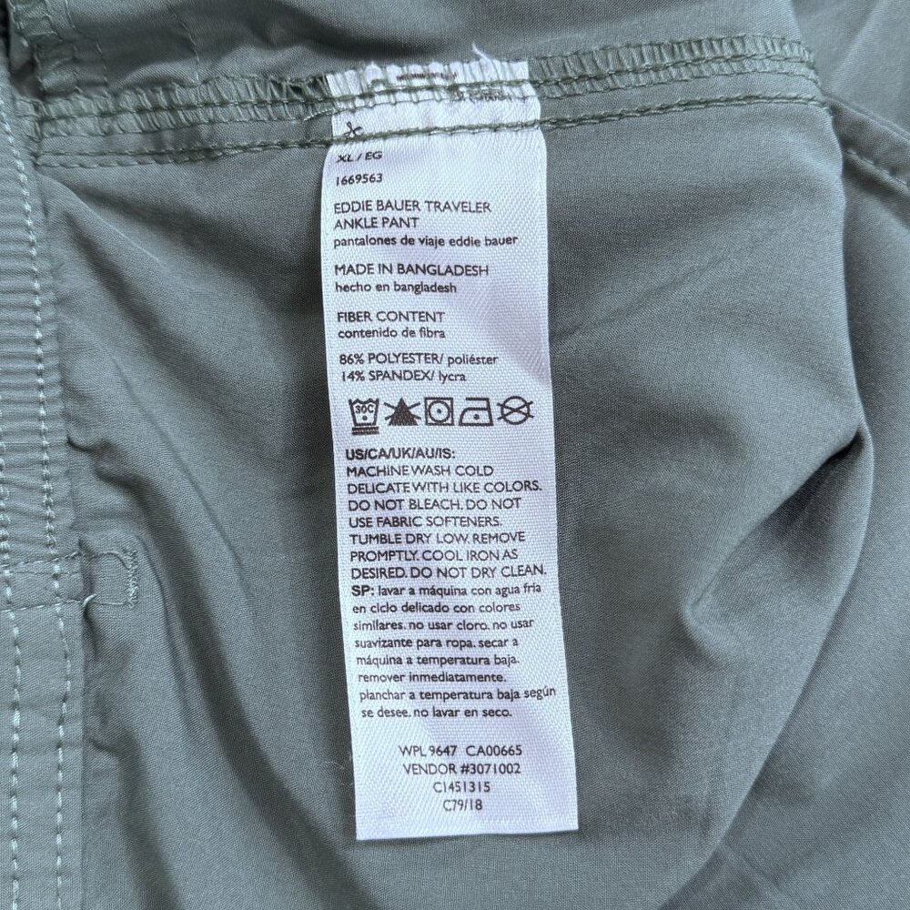 Eddie Bauer Womens Traveler Ankle Pants XL Green Lightweight Elastic Waist Hike - Picture 9 of 15